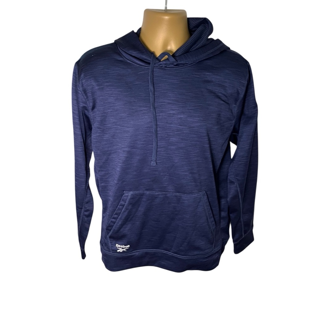 Reebok Sleeve Patch Pullover Athletic Hoodie Navy Heather M